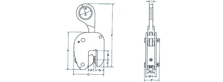 WOL型豎吊鋼板鉗結(jié)構(gòu)尺寸圖